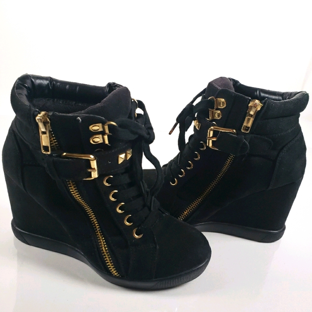 Black wedge booties
